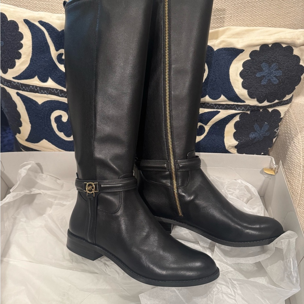 Michael Kors Black Over the Knee Boots with Gold Zipper